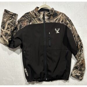 Buck Wear Men's Jacket Black and Bones Camouflage Soft Shell Full Zip‎ Large L